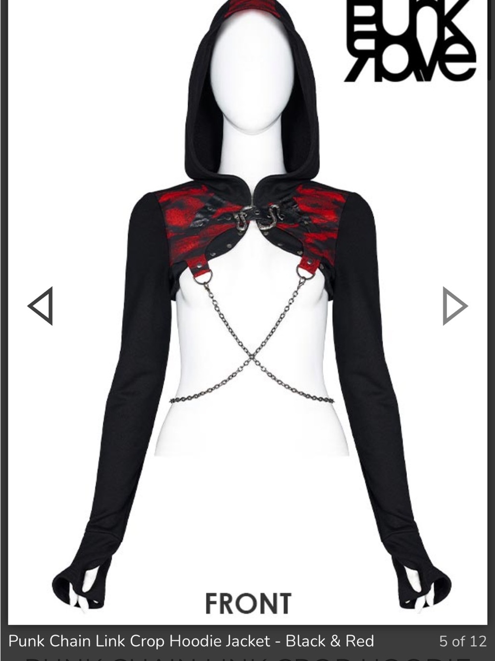 Punk Rave Chain Link Crop Hoodie Jacket - Black & Red